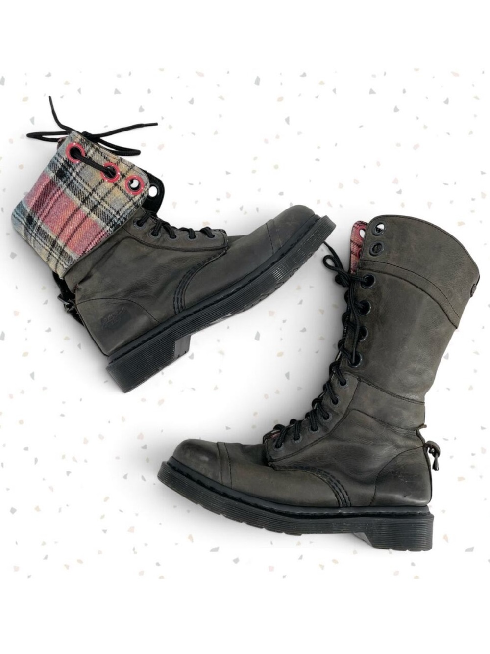Dr. Martens Triumph Boots Leather Pirate Style Fold Down Tartan Plaid Lining 7
